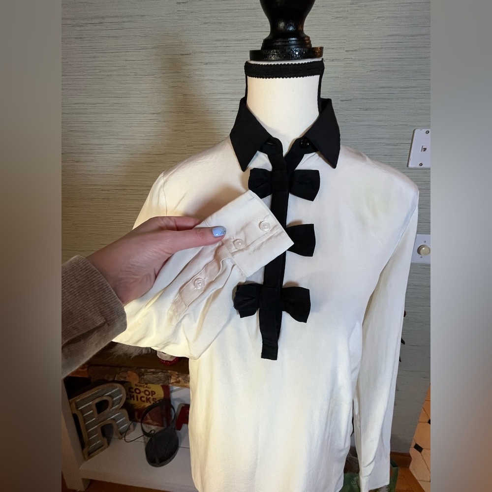 kate spade Cream and Black Bow-Embellished Silk Blouse - Picture 6 of 9